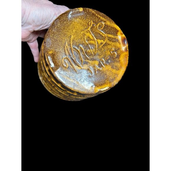 Vintage 1970s Ceramic Gold Drip Glaze Basket Style Planter Pot 6" Marked - Picture 6 of 12